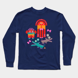 MONSTERS AND THEIR PETS Cute Kawaii Funny Alien Monsters with Pets Bones and Poo - UnBlink Studio by Jackie Tahara Long Sleeve T-Shirt